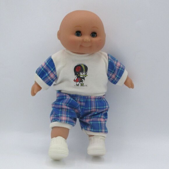 1980s Jesbi Cabbage Patch Style Doll With Blue Plaid OutfitWhite Shoes Awake Asl - Picture 1 of 6